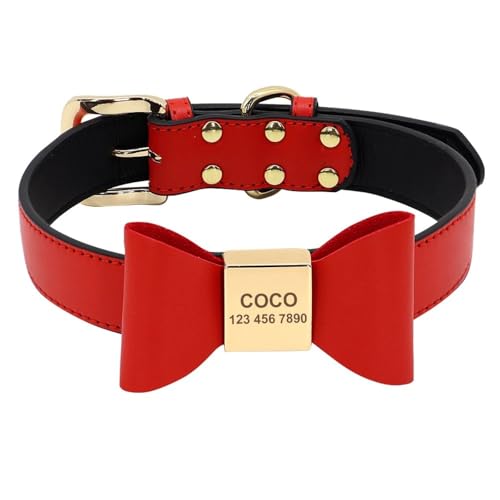 Customized Soft Pu Leder Bug Anti-Lost Hunde Name Telefonnummer Kragen Für Shiba Inu Mops Pudle Bulldog Greyhound Beagle,Rot,S von HAQEPO
