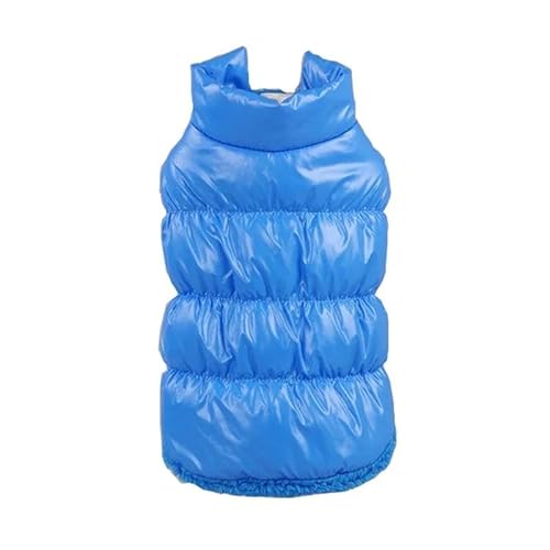 Einfarbige Daunenjacke Für Haustiere, Warme Winterkleidung Für Katzen Und Hunde, Wind- Und wasserdichte Outdoor-Haustierjacke Für Yorkshire Shih Tzu, Chihuahua, Mops,Blau,2XL von HAQEPO