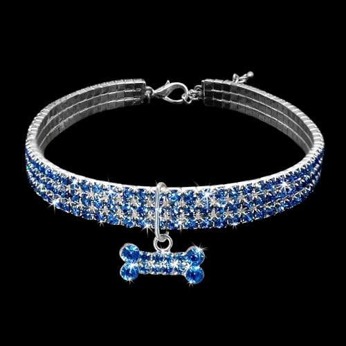 Funkelndes Strasshalsband für Hunde und Katzen, verstellbar, Chihuahua, Mops, Nieten, Strasssteine, Haustierhalsband für kleine und mittelgroße Hunde, Chihuahua, Mops, Labrador, Blau, Größe L Funkelndes Strasshalsband für Hunde und Katzen, verstellbar, Chihuahua, Mops, Nieten, Strasssteine, Haustierhalsband für kleine und mittelgroße Hunde, Chihuahua, Mops, Labrador, Blau, Größe L von YHTAKF