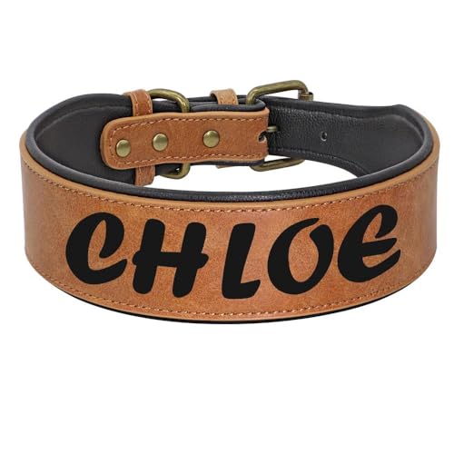 Gepolstertes, breites Leder-Hundehalsband, personalisierbar, mit Gravur, Haustiername, Telefonnummer, Halsband für Deutscher Schäferhund, Französische Bulldogge, A, XL von YHTAKF