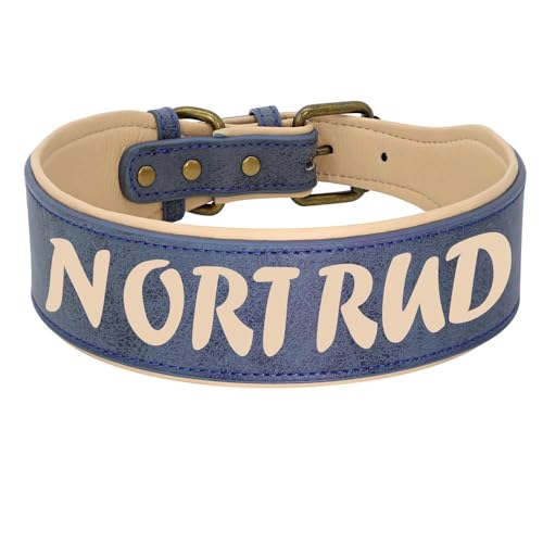 Gepolstertes, breites Leder-Hundehalsband, personalisierbar, mit Gravur, Haustiername, Telefonnummer, Halsband für Deutscher Schäferhund, Französische Bulldogge, F, XL von YHTAKF