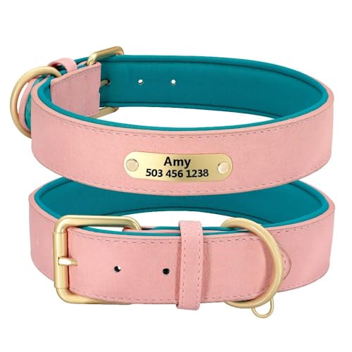 Gepolstertes Hundehalsband aus PU-Leder mit personalisiertem ID-Tag, Namensschild, individuell graviert, verstellbar, Anti-Verlust, Französische Bulldogge, Labrador, Deutscher Schäferhund, A, M Gepolstertes Hundehalsband aus PU-Leder mit personalisiertem ID-Tag, Namensschild, individuell graviert, verstellbar, Anti-Verlust, Französische Bulldogge, Labrador, Deutscher Schäferhund, A, M von YHTAKF