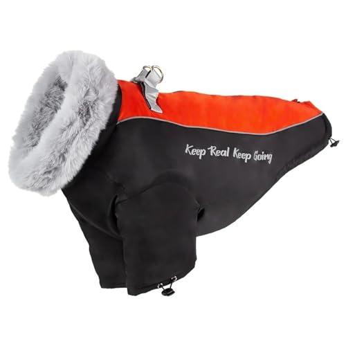 Großer Hundesteuerjacke Mit Pelzkragen Winter Fleece Warmes Wasserdichtes Labrador Shepherd Golden Retriever Bulldog Mantel,Schwarz,6XL von HAQEPO