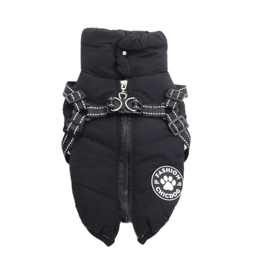 Herbst Und Winter, Verdickter Warmer Hunde- Und Katzenmantel, Haustiergeschirr, Reißverschluss-Design, Haustier-Hoodie, Weiche Und Bequeme Wind- Und wasserdichte Outdoor-Haustierjacke,Schwarz,XL von YHTAKF
