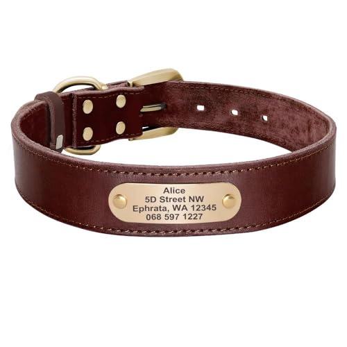 Hundehalsband aus Leder, mit individueller Gravur, Anti-Verlust, verstellbar, personalisierbar, mit ID-Tag, Namensschild, Haustierhalsband für Deutscher Schäferhund, Labrador, Braun, Größe L Hundehalsband aus Leder, mit individueller Gravur, Anti-Verlust, verstellbar, personalisierbar, mit ID-Tag, Namensschild, Haustierhalsband für Deutscher Schäferhund, Labrador, Braun, Größe L von YHTAKF