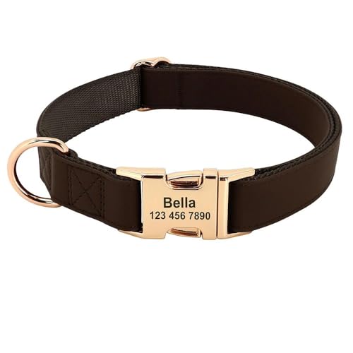 Hundehalsband aus Leder, personalisierbar, Anti-Verlust, verstellbar, einfarbig, Haustierhalsband für kleine und mittelgroße Hunde, Bulldogge, Mops, Chihuahua, Braun, Größe S von HAQEPO