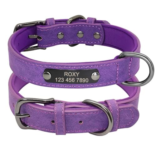 Hundehalsband aus Leder, personalisierbar, für kleine und mittelgroße Hunde, verstellbar, Anti-Verlust, PU-Leder, Französische Bulldogge, Mops, Chihuahua, Labrador, Lila, Größe XS Hundehalsband aus Leder, personalisierbar, für kleine und mittelgroße Hunde, verstellbar, Anti-Verlust, PU-Leder, Französische Bulldogge, Mops, Chihuahua, Labrador, Lila, Größe XS von YHTAKF