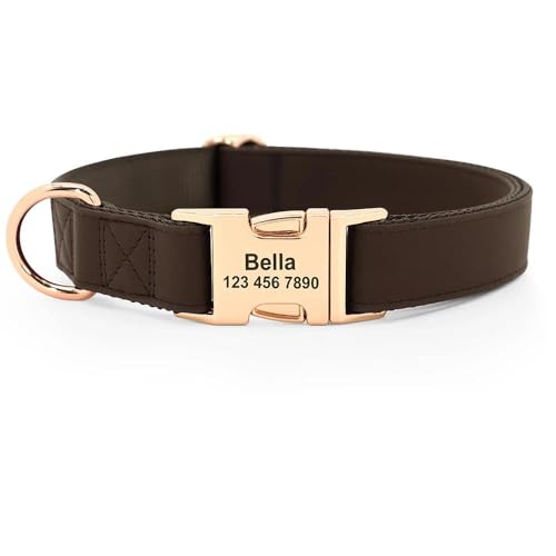 Hundehalsband aus Leder, verstellbar, Anti-Verlust-Halsband für Mops, Chihuahua, Französische Bulldogge, Braun, Größe L Hundehalsband aus Leder, verstellbar, Anti-Verlust-Halsband für Mops, Chihuahua, Französische Bulldogge, Braun, Größe L von YHTAKF