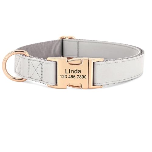 Hundehalsband aus Leder, verstellbar, Anti-Verlust-Halsband für Mops, Chihuahua, Französische Bulldogge, Grau, Größe S Hundehalsband aus Leder, verstellbar, Anti-Verlust-Halsband für Mops, Chihuahua, Französische Bulldogge, Grau, Größe S von YHTAKF