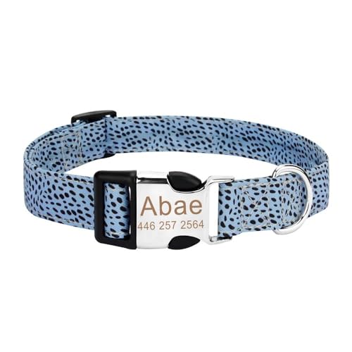 Hundehalsband aus Nylon, personalisierbar, Anti-Verlust, personalisiertes Namensschild, Haustierhalsband für Pitbull, Mops, Chihuahua, Labrador, Blau, Größe M von HAQEPO