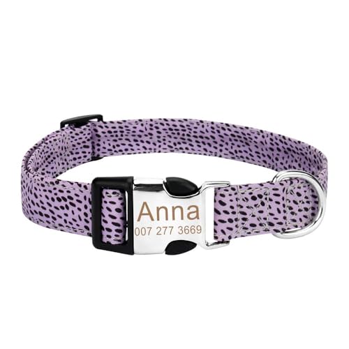 Hundehalsband aus Nylon, personalisierbar, Anti-Verlust, personalisiertes Namensschild, Haustierhalsband für Pitbull, Mops, Chihuahua, Labrador, Lila, M Hundehalsband aus Nylon, personalisierbar, Anti-Verlust, personalisiertes Namensschild, Haustierhalsband für Pitbull, Mops, Chihuahua, Labrador, Lila, M von YHTAKF