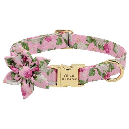 Hundehalsband aus Nylon, personalisierbar, mit Gravur, hübsche Blumen, verstellbar, Anti-Verlust-Hundehalsband, Haustierbedarf, A, L Hundehalsband aus Nylon, personalisierbar, mit Gravur, hübsche Blumen, verstellbar, Anti-Verlust-Hundehalsband, Haustierbedarf, A, L von YHTAKF