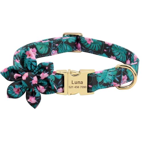 Hundehalsband aus Nylon, personalisierbar, mit Gravur, hübsche Blumen, verstellbar, Anti-Verlust-Hundehalsband, Haustierbedarf, D, L Hundehalsband aus Nylon, personalisierbar, mit Gravur, hübsche Blumen, verstellbar, Anti-Verlust-Hundehalsband, Haustierbedarf, D, L von HAQEPO