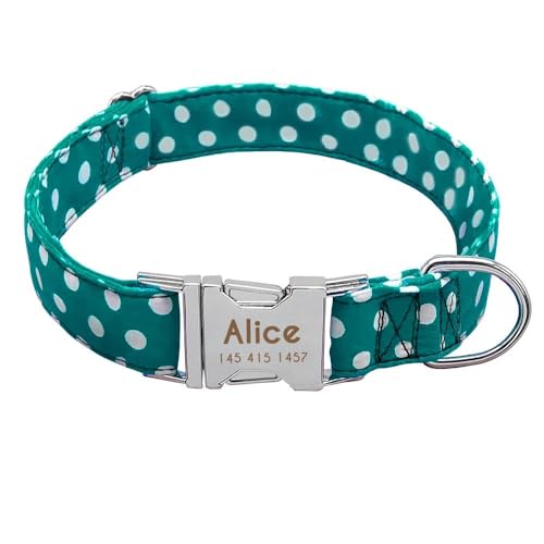 Hundehalsband aus Nylon, verstellbar, mit Anti-Verlust-Namensschild, Katzen- und Hundehalsband für Mops, Chihuahua, Französische Bulldogge, Blau, Größe M von HAQEPO