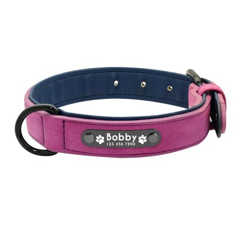 Hundehalsband aus PU-Leder, personalisierbar, mit Gravur, Namensschild, Anti-Verlust, verstellbares Haustierhalsband für Bulldogge, Beagle, Labrador, Deutscher Schäferhund, Lila, Größe XXL Hundehalsband aus PU-Leder, personalisierbar, mit Gravur, Namensschild, Anti-Verlust, verstellbares Haustierhalsband für Bulldogge, Beagle, Labrador, Deutscher Schäferhund, Lila, Größe XXL von YHTAKF