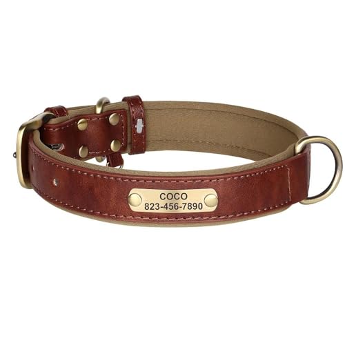 Hundehalsband aus PU-Leder, personalisierbar, mit ID-Tag, Namensschild, weich, bequem, verstellbar, für Labrador, Chihuahua, Mops, Kaffee, XS Hundehalsband aus PU-Leder, personalisierbar, mit ID-Tag, Namensschild, weich, bequem, verstellbar, für Labrador, Chihuahua, Mops, Kaffee, XS von HAQEPO