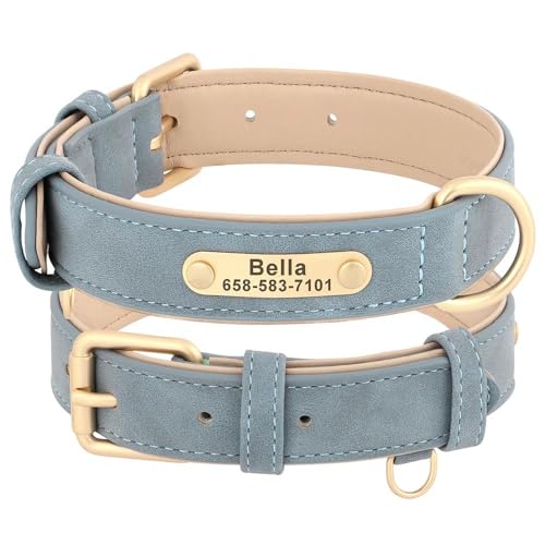 Hundehalsband aus PU-Leder, verstellbar, Anti-Verlust-Hundehalsband, personalisierbar, mit ID-Namensschild, Chihuahua, Pitbull, Labrador, Blau, Größe L Hundehalsband aus PU-Leder, verstellbar, Anti-Verlust-Hundehalsband, personalisierbar, mit ID-Namensschild, Chihuahua, Pitbull, Labrador, Blau, Größe L von HAQEPO