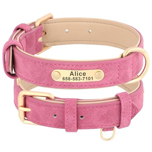 Hundehalsband aus PU-Leder, verstellbar, Anti-Verlust-Hundehalsband, personalisierbar, mit ID-Namensschild, Chihuahua, Pitbull, Labrador, Rosa, Größe L Hundehalsband aus PU-Leder, verstellbar, Anti-Verlust-Hundehalsband, personalisierbar, mit ID-Namensschild, Chihuahua, Pitbull, Labrador, Rosa, Größe L von HAQEPO