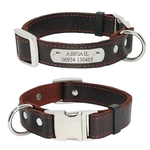 Hundehalsband aus echtem Leder, personalisierbar mit ID-Tag, Namensschild, Katzen- und Hundehalsband, verstellbar, Anti-Verlust, Haustier-Erkennungsmarke, Halsband für Labrador, Deutscher Schäferhund, Hundehalsband aus echtem Leder, personalisierbar mit ID-Tag, Namensschild, Katzen- und Hundehalsband, verstellbar, Anti-Verlust, Haustier-Erkennungsmarke, Halsband für Labrador, Deutscher Schäferhund, von HAQEPO
