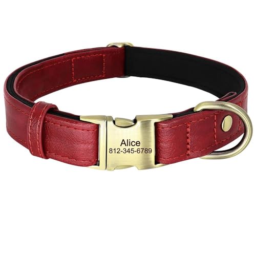 Hundehalsband aus weichem und bequemem Leder, mit Metallschnalle, gepolstert, für Mops, Chihuahua, Französische Bulldogge, Rot, Größe M Hundehalsband aus weichem und bequemem Leder, mit Metallschnalle, gepolstert, für Mops, Chihuahua, Französische Bulldogge, Rot, Größe M von HAQEPO