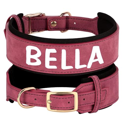 Hundehalsband für Haustiere, personalisierbar, breites Polster, PU-Leder, personalisierbar, Anti-Verlust, verstellbares Hundehalsband für kleine und mittelgroße Hunde, Rose, Größe L Hundehalsband für Haustiere, personalisierbar, breites Polster, PU-Leder, personalisierbar, Anti-Verlust, verstellbares Hundehalsband für kleine und mittelgroße Hunde, Rose, Größe L von HAQEPO