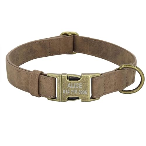 Hundehalsband mit Erkennungsmarke, personalisierbar, Anti-Verlust-Hundehalsband, weiches und bequemes PU-Leder, Haustierhalsband mit Metallschnalle, für Chihuahua, Bulldogge, Mops, Kaffee, Größe M Hundehalsband mit Erkennungsmarke, personalisierbar, Anti-Verlust-Hundehalsband, weiches und bequemes PU-Leder, Haustierhalsband mit Metallschnalle, für Chihuahua, Bulldogge, Mops, Kaffee, Größe M von YHTAKF