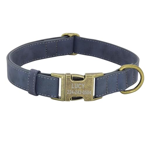 Hundehalsband mit Erkennungsmarke, personalisierbar, Anti-Verlust-Hundehalsband, weiches und bequemes PU-Leder, Haustierhalsband mit Metallschnalle für Chihuahua, Bulldogge, Mops, Blau, Größe S Hundehalsband mit Erkennungsmarke, personalisierbar, Anti-Verlust-Hundehalsband, weiches und bequemes PU-Leder, Haustierhalsband mit Metallschnalle für Chihuahua, Bulldogge, Mops, Blau, Größe S von HAQEPO