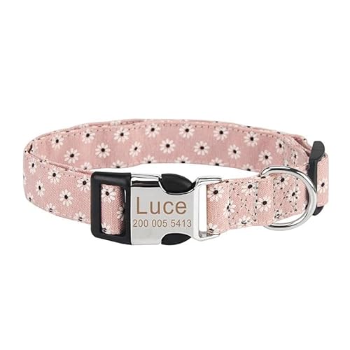 Hundehalsband mit Gravur, Nylon, Blumendesign, personalisierbar, Namensschild, Halsband für Mops, Chihuahua, Labrador, Französische Bulldogge, G, S Hundehalsband mit Gravur, Nylon, Blumendesign, personalisierbar, Namensschild, Halsband für Mops, Chihuahua, Labrador, Französische Bulldogge, G, S von HAQEPO