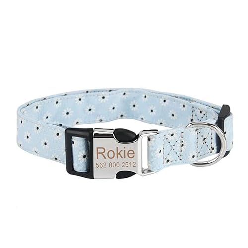 Hundehalsband mit Gravur, Nylon, Blumendesign, personalisierbar, Namensschild, Halsband für Mops, Chihuahua, Labrador, Französische Bulldogge, H, XS Hundehalsband mit Gravur, Nylon, Blumendesign, personalisierbar, Namensschild, Halsband für Mops, Chihuahua, Labrador, Französische Bulldogge, H, XS von HAQEPO