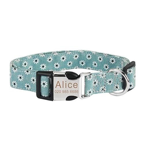 Hundehalsband mit Gravur, Nylon-Druck, Blumenmuster, personalisierbar, Namensschild, Halsband für Mops, Chihuahua, Labrador, Französische Bulldogge, E, S Hundehalsband mit Gravur, Nylon-Druck, Blumenmuster, personalisierbar, Namensschild, Halsband für Mops, Chihuahua, Labrador, Französische Bulldogge, E, S von HAQEPO