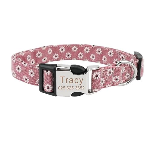 Hundehalsband mit Gravur, Nylon-Druck, Blumenmuster, personalisierbar, Namensschild, Halsband für Mops, Chihuahua, Labrador, Französische Bulldogge, F, M Hundehalsband mit Gravur, Nylon-Druck, Blumenmuster, personalisierbar, Namensschild, Halsband für Mops, Chihuahua, Labrador, Französische Bulldogge, F, M von YHTAKF