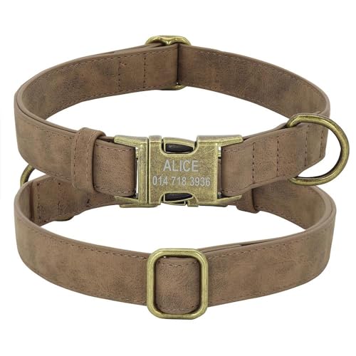Hundehalsband mit Metallschnalle, personalisierbar, Leder, gepolstert, verstellbar, Anti-Verlust, Haustierhalsband für französische Bulldogge, Labrador, Kaffee, Größe S Hundehalsband mit Metallschnalle, personalisierbar, Leder, gepolstert, verstellbar, Anti-Verlust, Haustierhalsband für französische Bulldogge, Labrador, Kaffee, Größe S von YHTAKF