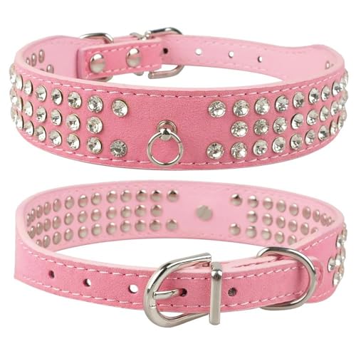 Hundehalsband mit Nieten, Wildleder, Strass, kleine und mittelgroße Katzen, verstellbares Leder-Halsband für kleine und mittelgroße Hunde, Chihuahua, Yorkshire Terrier, A, S Hundehalsband mit Nieten, Wildleder, Strass, kleine und mittelgroße Katzen, verstellbares Leder-Halsband für kleine und mittelgroße Hunde, Chihuahua, Yorkshire Terrier, A, S von YHTAKF
