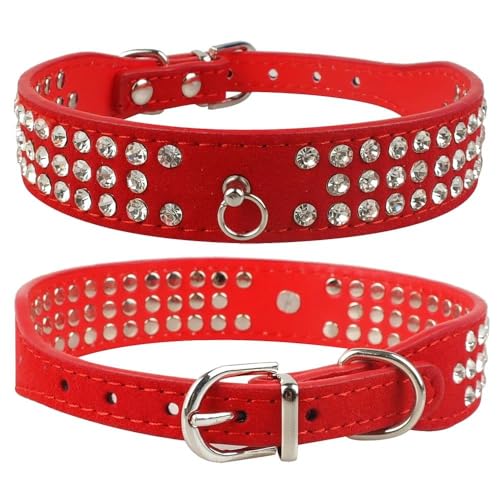 Hundehalsband mit Nieten, Wildleder, Strass, kleine und mittelgroße Katzen, verstellbares Leder-Halsband für kleine und mittelgroße Hunde, Chihuahua, Yorkshire Terrier, Rot, Größe M Hundehalsband mit Nieten, Wildleder, Strass, kleine und mittelgroße Katzen, verstellbares Leder-Halsband für kleine und mittelgroße Hunde, Chihuahua, Yorkshire Terrier, Rot, Größe M von YHTAKF