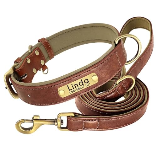 Hundehalsband und Leine, aus PU-Leder, individuell graviert, verstellbar, Anti-Verlust-Halsband und Leine, Set aus weichem und bequemem, einfarbigem Leder, Braun, Größe XS Hundehalsband und Leine, aus PU-Leder, individuell graviert, verstellbar, Anti-Verlust-Halsband und Leine, Set aus weichem und bequemem, einfarbigem Leder, Braun, Größe XS von YHTAKF