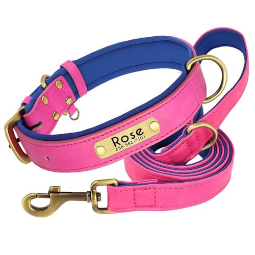 Hundehalsband und Leine, aus PU-Leder, individuell graviert, verstellbar, Anti-Verlust-Halsband und Leine, Set aus weichem und bequemem, einfarbigem Leder, Rosenrot, Größe M Hundehalsband und Leine, aus PU-Leder, individuell graviert, verstellbar, Anti-Verlust-Halsband und Leine, Set aus weichem und bequemem, einfarbigem Leder, Rosenrot, Größe M von YHTAKF