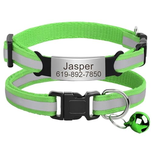 Katzenhalsband mit Glöckchen, reflektierend, mit Schnellverschluss, mit Erkennungsschild, personalisierbar, mit Sicherheitsschild, Größe R, S Katzenhalsband mit Glöckchen, reflektierend, mit Schnellverschluss, mit Erkennungsschild, personalisierbar, mit Sicherheitsschild, Größe R, S von YHTAKF