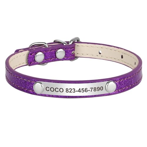 Leder-Katzenhalsband, personalisierbar, verstellbar, Anti-Verlust, Hunde- und Katzen-ID-Marke, Namensschild, Halsband für kleine Hunde und Katzen, Chihuahua, Mops, Lila, Größe S Leder-Katzenhalsband, personalisierbar, verstellbar, Anti-Verlust, Hunde- und Katzen-ID-Marke, Namensschild, Halsband für kleine Hunde und Katzen, Chihuahua, Mops, Lila, Größe S von HAQEPO
