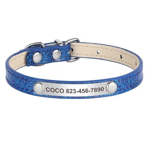 Leder-Katzenhalsband, personalisierbar, verstellbar, Anti-Verlust, Hunde- und Katzenmarke, Namensschild, Halsband für kleine Hunde und Katzen, Chihuahua, Mops, Blau, Größe S Leder-Katzenhalsband, personalisierbar, verstellbar, Anti-Verlust, Hunde- und Katzenmarke, Namensschild, Halsband für kleine Hunde und Katzen, Chihuahua, Mops, Blau, Größe S von YHTAKF