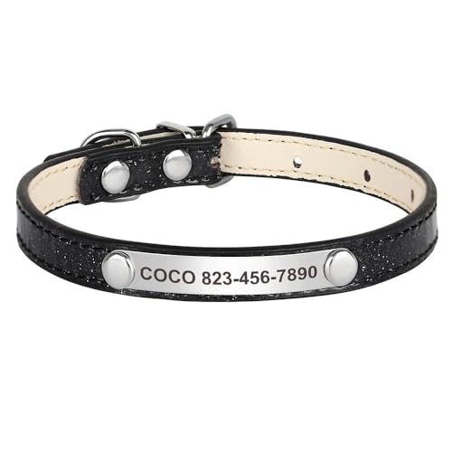 Leder-Katzenhalsband, personalisierbar, verstellbar, Anti-Verlust, Hunde- und Katzenmarke, Namensschild, Halsband für kleine Hunde und Katzen, Chihuahua, Mops, Schwarz, Größe M Leder-Katzenhalsband, personalisierbar, verstellbar, Anti-Verlust, Hunde- und Katzenmarke, Namensschild, Halsband für kleine Hunde und Katzen, Chihuahua, Mops, Schwarz, Größe M von HAQEPO