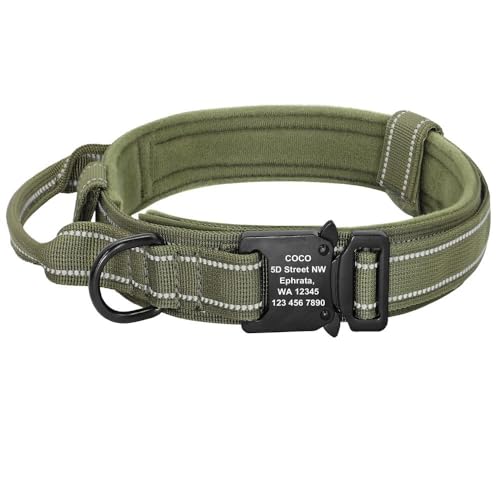 Militärisches taktisches Hundehalsband, personalisierbar, verstellbar, Anti-Verlust-Nylon-Haustierhalsband mit Schnellkontrollgriff für große Hunde, Deutscher Schäferhund, Labrador, Grün, Größe XL von YHTAKF