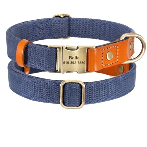 Mit D-Ring Anti-Lost ID-Tag-Tag-Namen Personalisierte Verstellbare Nylon-Lederhundkragen Für Bulldog Shiba Inu Pitbull Greyhound,Dunkelblau,L Mit D-Ring Anti-Lost ID-Tag-Tag-Namen Personalisierte Verstellbare Nylon-Lederhundkragen Für Bulldog Shiba Inu Pitbull Greyhound,Dunkelblau,L von HAQEPO