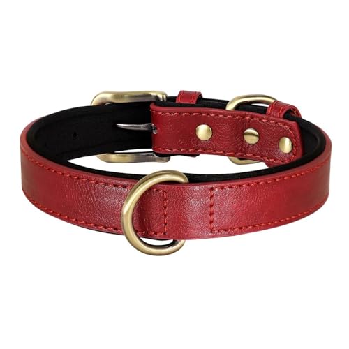 Mit D-Ring Weich Bequem EIN Verstellbares PU Leder-Hundetraining Halsband Für Shiba Inu Pitbull Französisch Bulldoggreyhound,Rot,L von HAQEPO