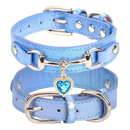 Mit Herzförmigem Anhänger Weich Bequem Verstellbarer Lederhund -Dekoration Hochzeitskragen Für Pudel Chihuahua Pug Pomeranian,Blau,S Mit Herzförmigem Anhänger Weich Bequem Verstellbarer Lederhund -Dekoration Hochzeitskragen Für Pudel Chihuahua Pug Pomeranian,Blau,S von HAQEPO