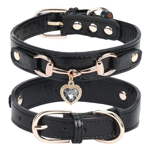 Mit Herzförmigem Anhänger Weich Bequem Verstellbarer Lederhund -Dekoration Hochzeitskragen Für Pudel Chihuahua Pug Pomeranian,Schwarz,S Mit Herzförmigem Anhänger Weich Bequem Verstellbarer Lederhund -Dekoration Hochzeitskragen Für Pudel Chihuahua Pug Pomeranian,Schwarz,S von HAQEPO