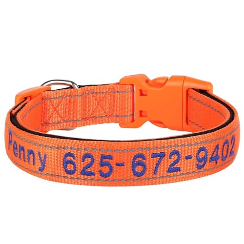 Outdoor Reflective Personalisierte Personalisierte Gestickte Nylonhund -ID -Name Telefonnummer Halsband Für Shiba Inu Chihuahua Pudel Geeignet,Orange,S von HAQEPO
