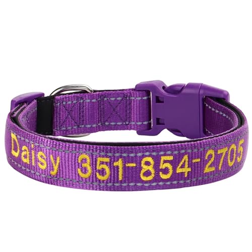 Outdoor Reflective Personalisierte Personalisierte Gestickte Nylonhund -ID -Name Telefonnummer Halsband Für Shiba Inu Chihuahua Pudel Geeignet,Purple,XL von HAQEPO