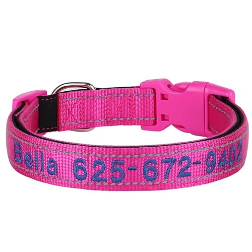 Outdoor Reflective Personalisierte Personalisierte Gestickte Nylonhund -ID -Name Telefonnummer Halsband Für Shiba Inu Chihuahua Pudel Geeignet,Rose,XL von HAQEPO
