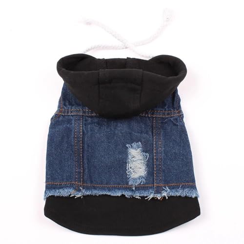 Outdoor-Winddichte Hunde- Und Katzenjacke, Weste, Weiche Und Bequeme Denim-Haustierjacke, Katzen- Und Hundemantel, Kapuzenpullover, Haustier-Frühlings- Und Herbstkleidung,D,XS von YHTAKF