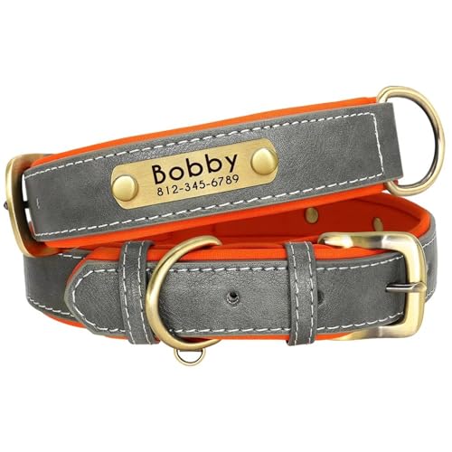 Personalisiert Mit ID -Namen Telefonnummer Namenschild Einstellbare PU Leder -Hundetrainingkragen Für Bulldog Shiba Inu Collie Geeignet,GRAU,Xs von HAQEPO